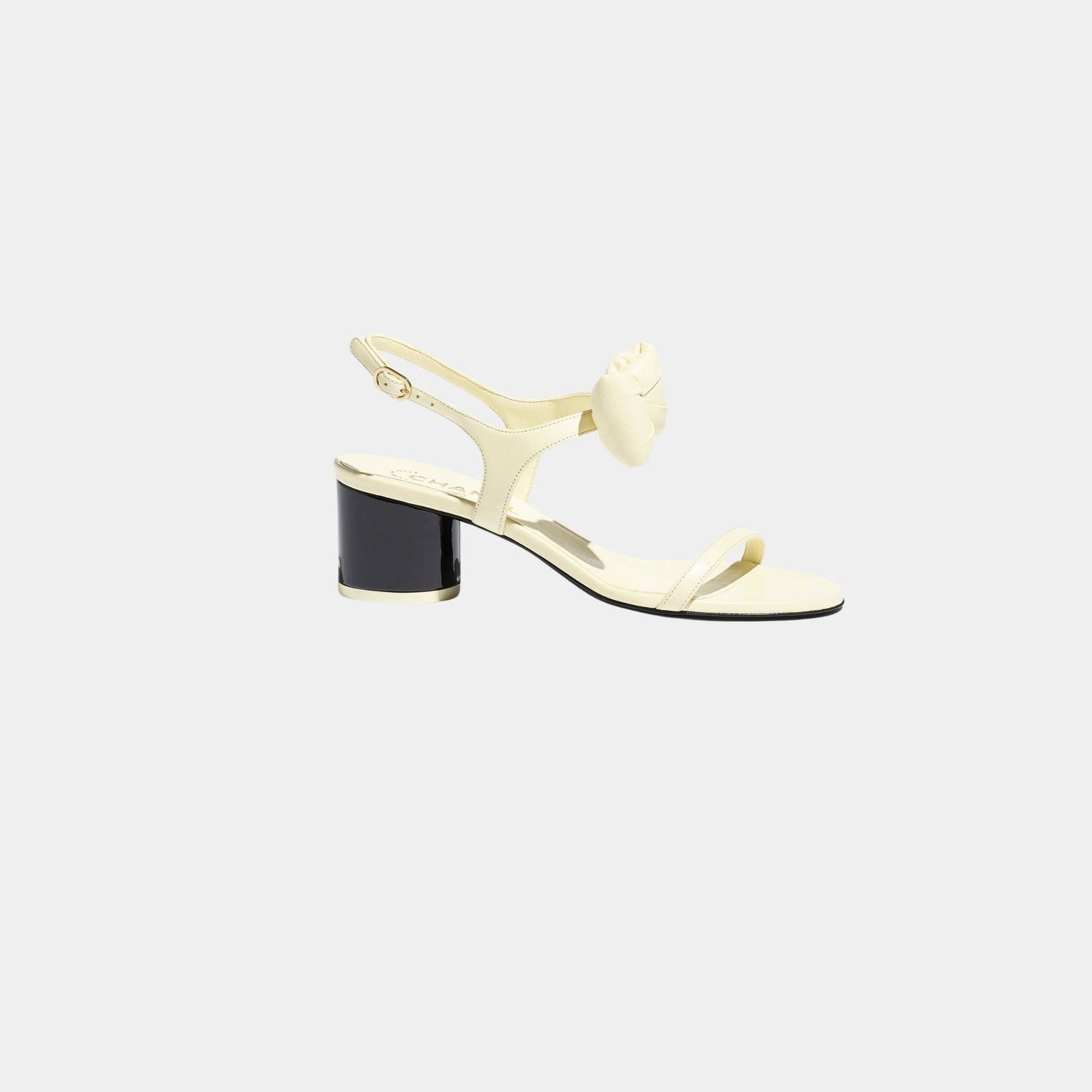 Chanel Sandals Lambskin, Light Yellow, Side