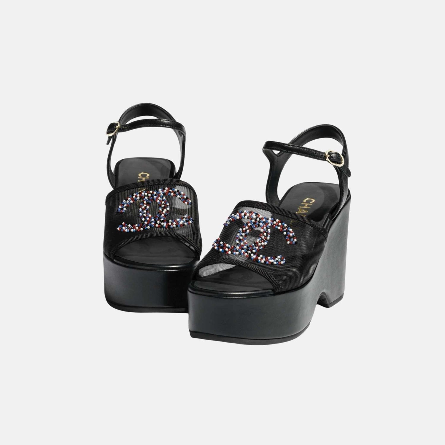 Chanel Sandals in Mesh and Glass Beads, Front