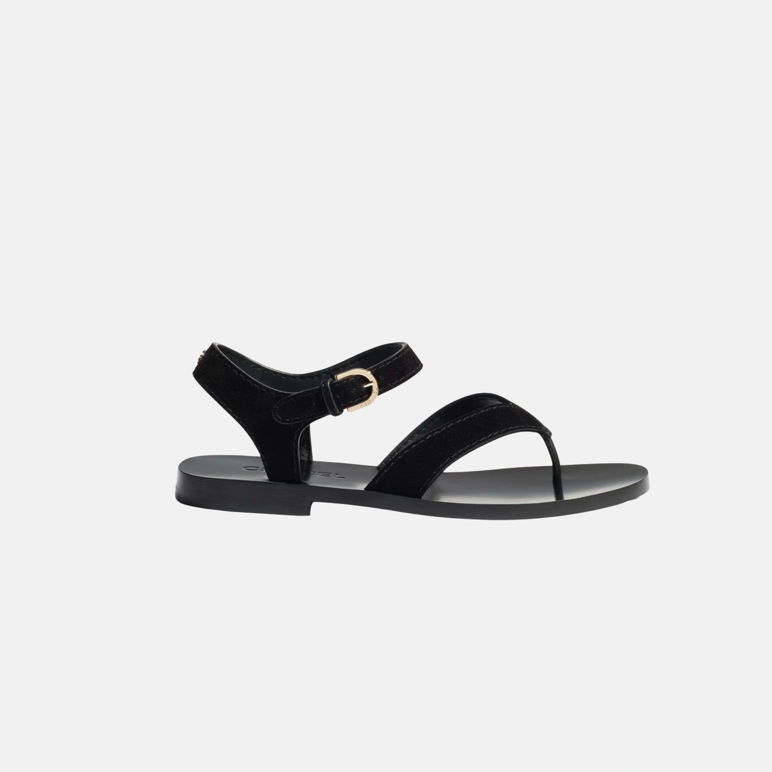 Chanel Sandals in Suede Calfskin, Black, Side