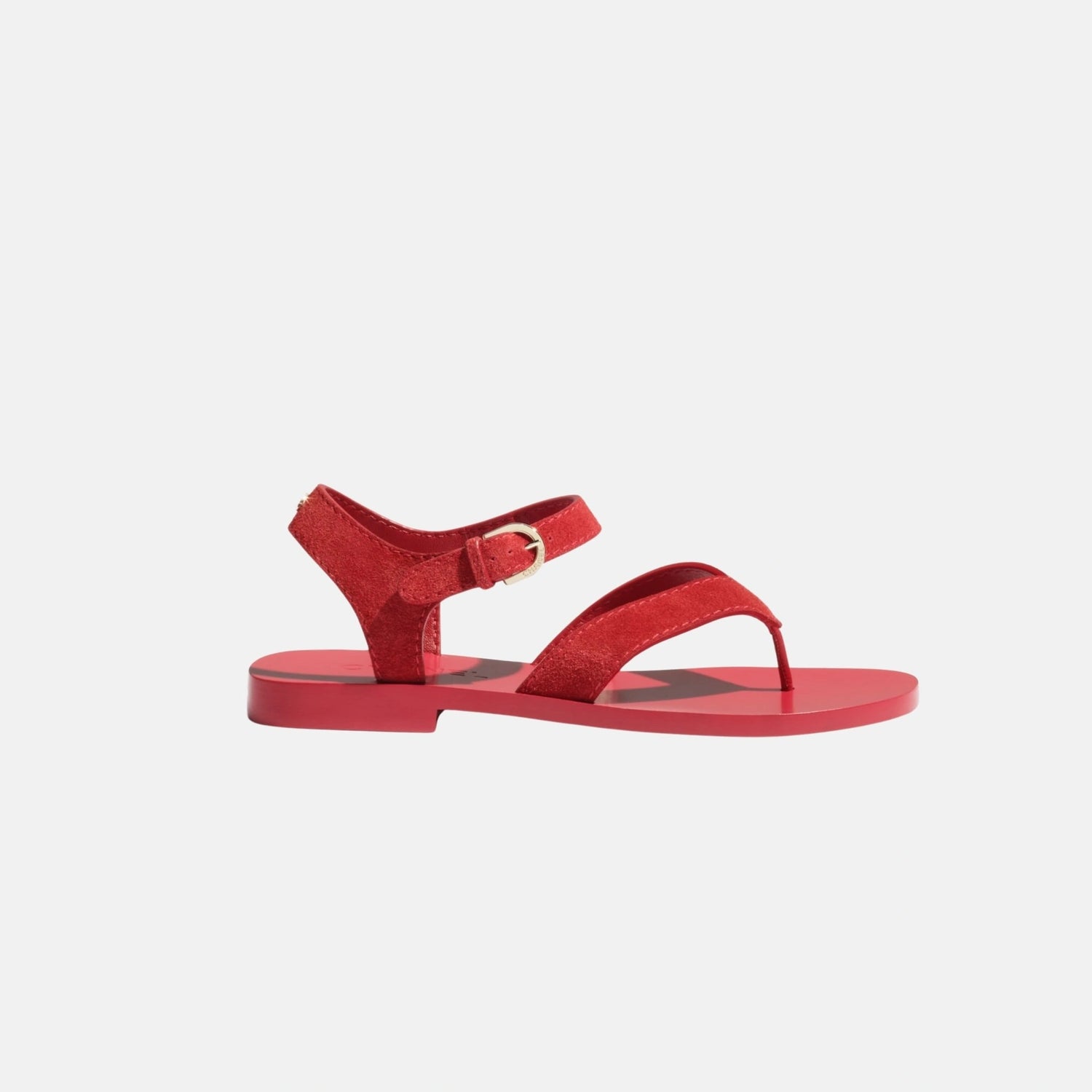 Chanel Sandals in Suede Calfskin, Dark Red, Side