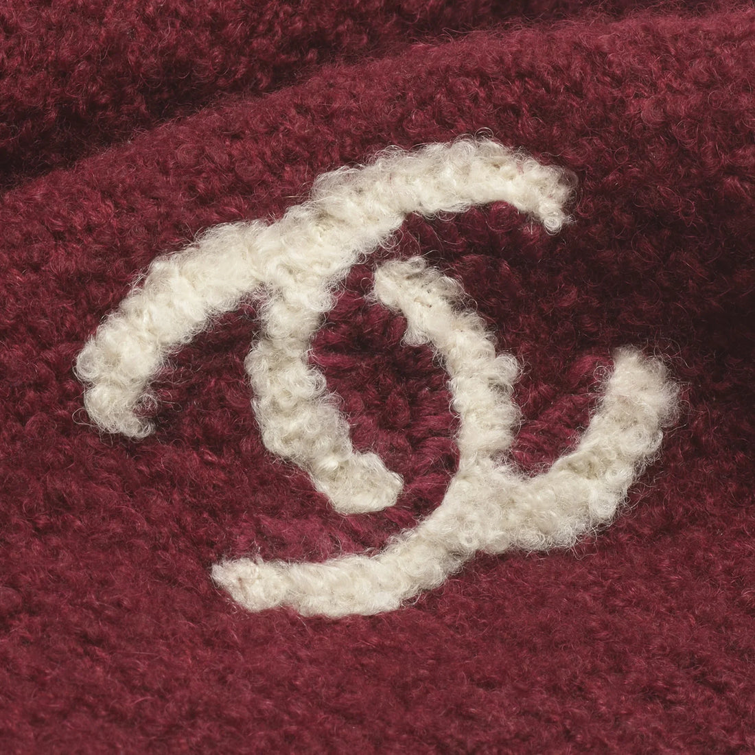 Chanel Scarf cashmere and alpaca burgundy and ecru Coco Neige 2026 double C detail