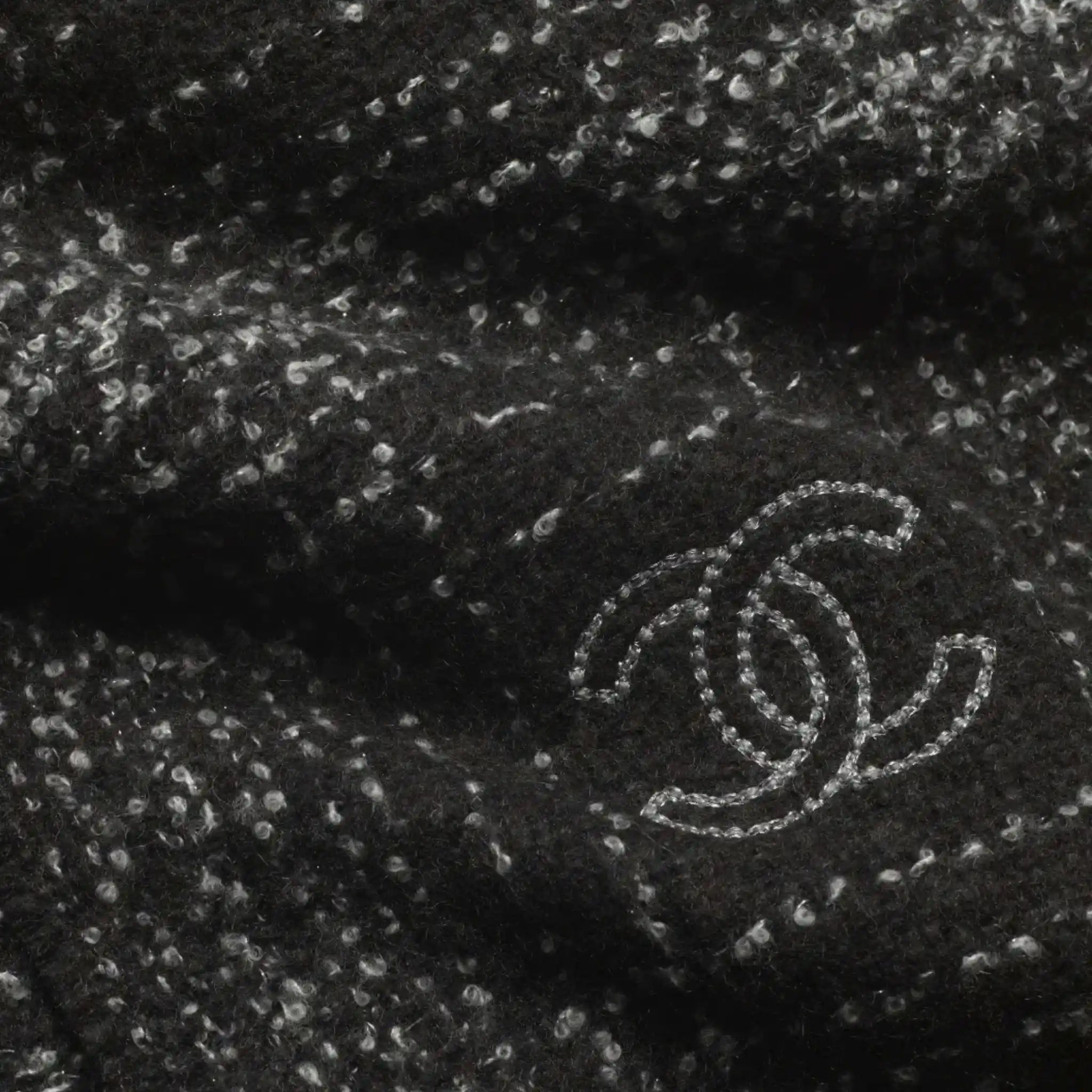 Chanel Scarf Cashmere &amp; Wool Dark Gray White &amp; Silver, Closeup