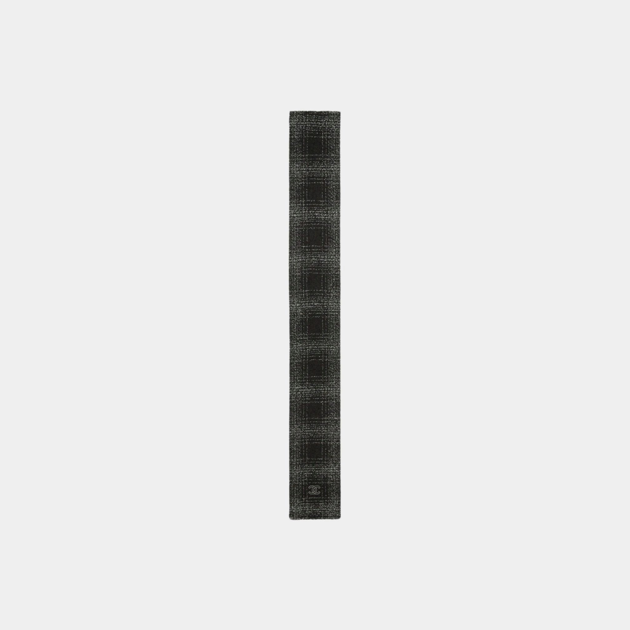 Chanel Scarf Cashmere &amp; Wool Dark Gray White &amp; Silver, Front