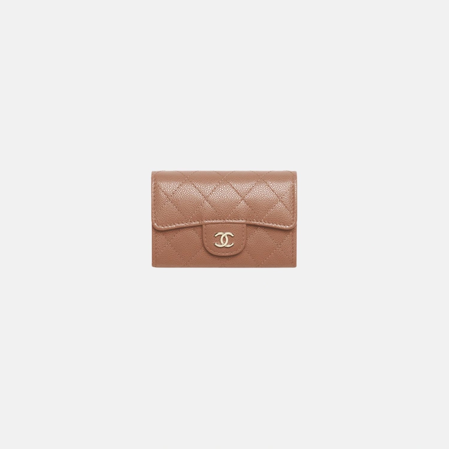 Chanel Shiny Classic Card Holder, Brown , Grained Calfskin , Gold Tone Metal