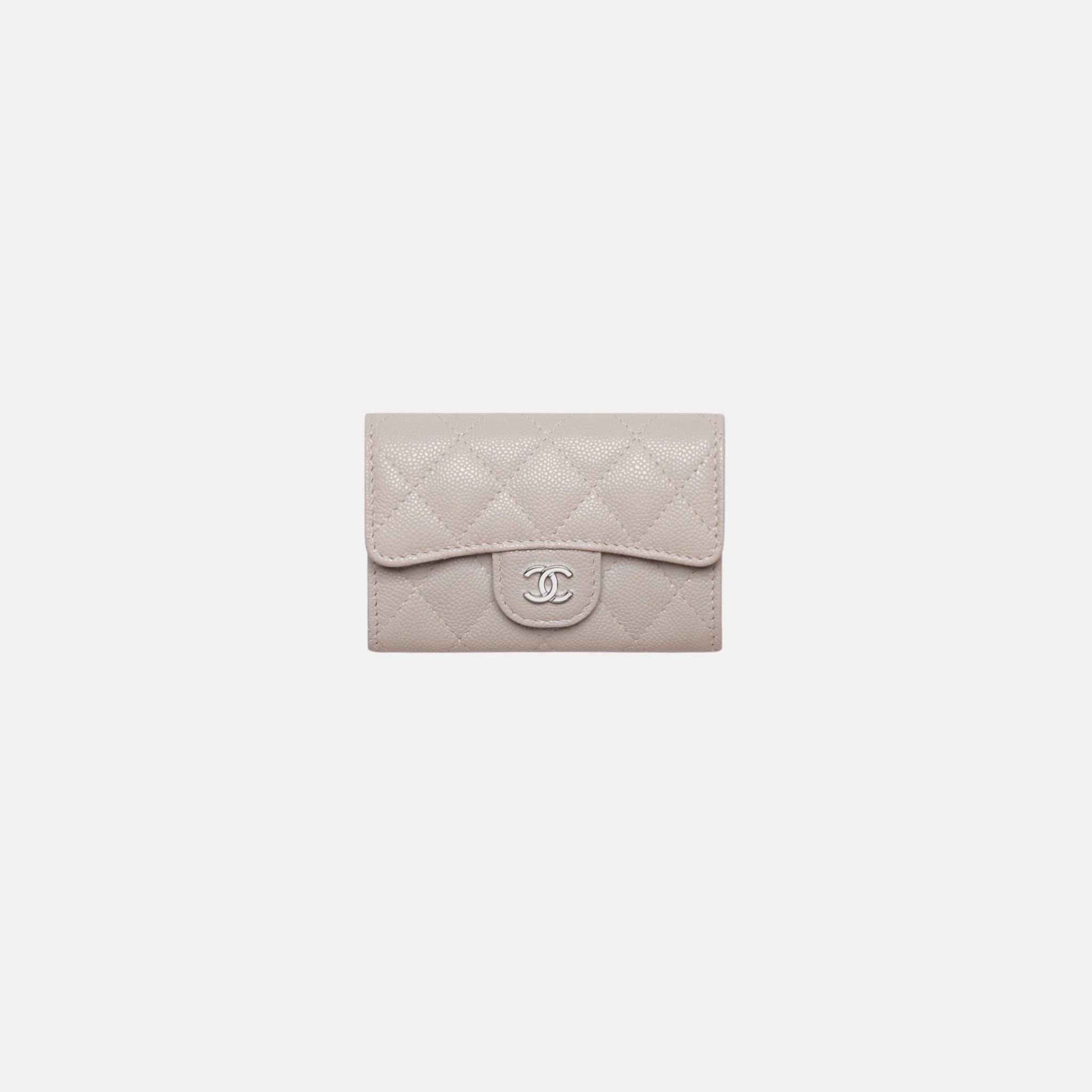 Chanel Shiny Classic Card Holder, Dark Grey, Grained Calfskin , Silver Tone Metal 