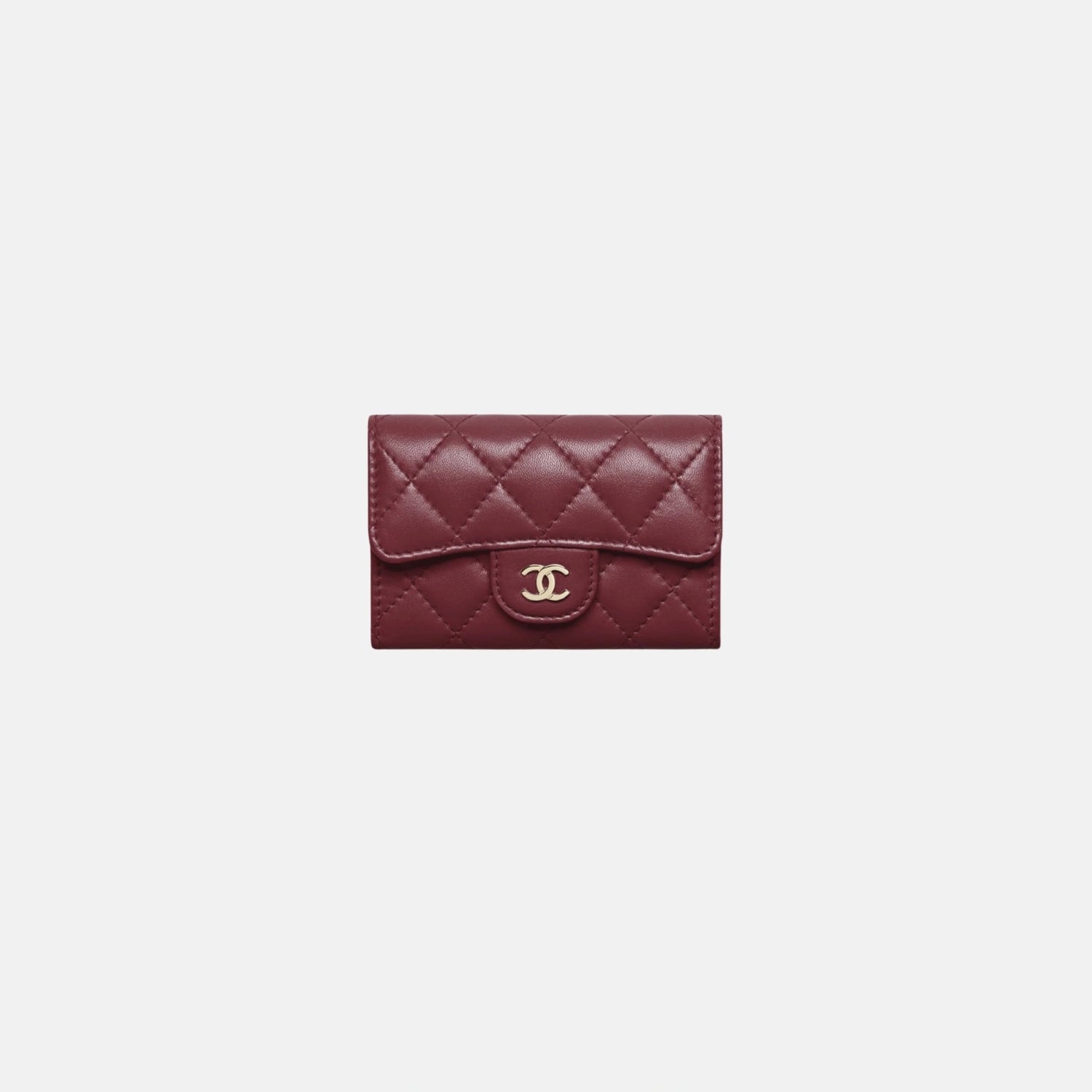 Chanel Shiny Classic Card Holder, Dark Burgundy, Lambskin , Gold Tone Metal 