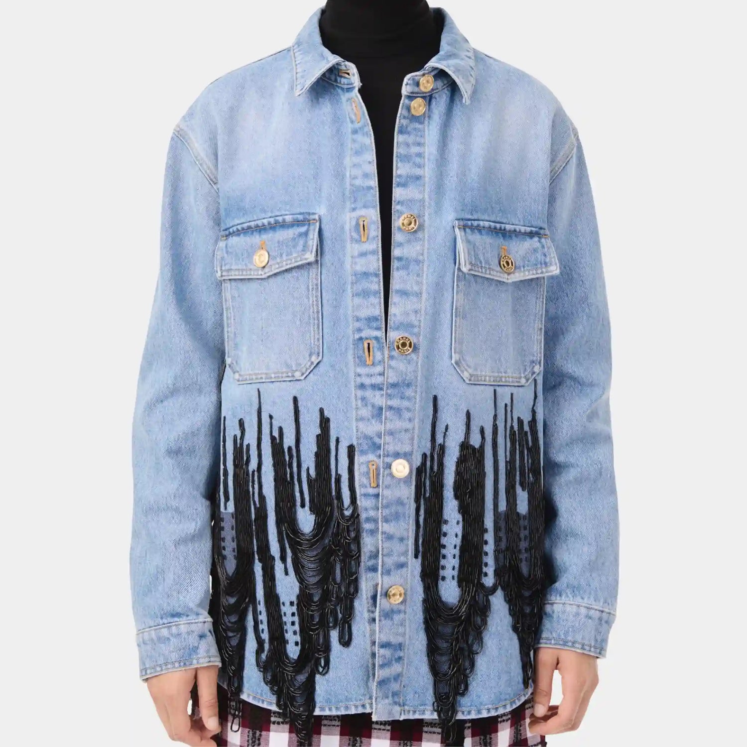 Chanel Shirt in Blue &amp; Black Denim, Front