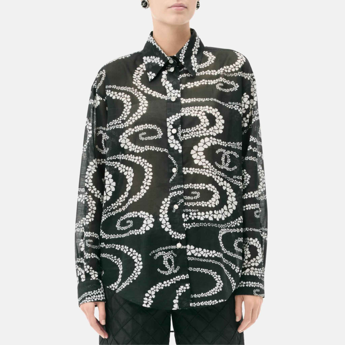 Chanel Shirt In Printed Cotton Voile Coco Beach Collection, Front