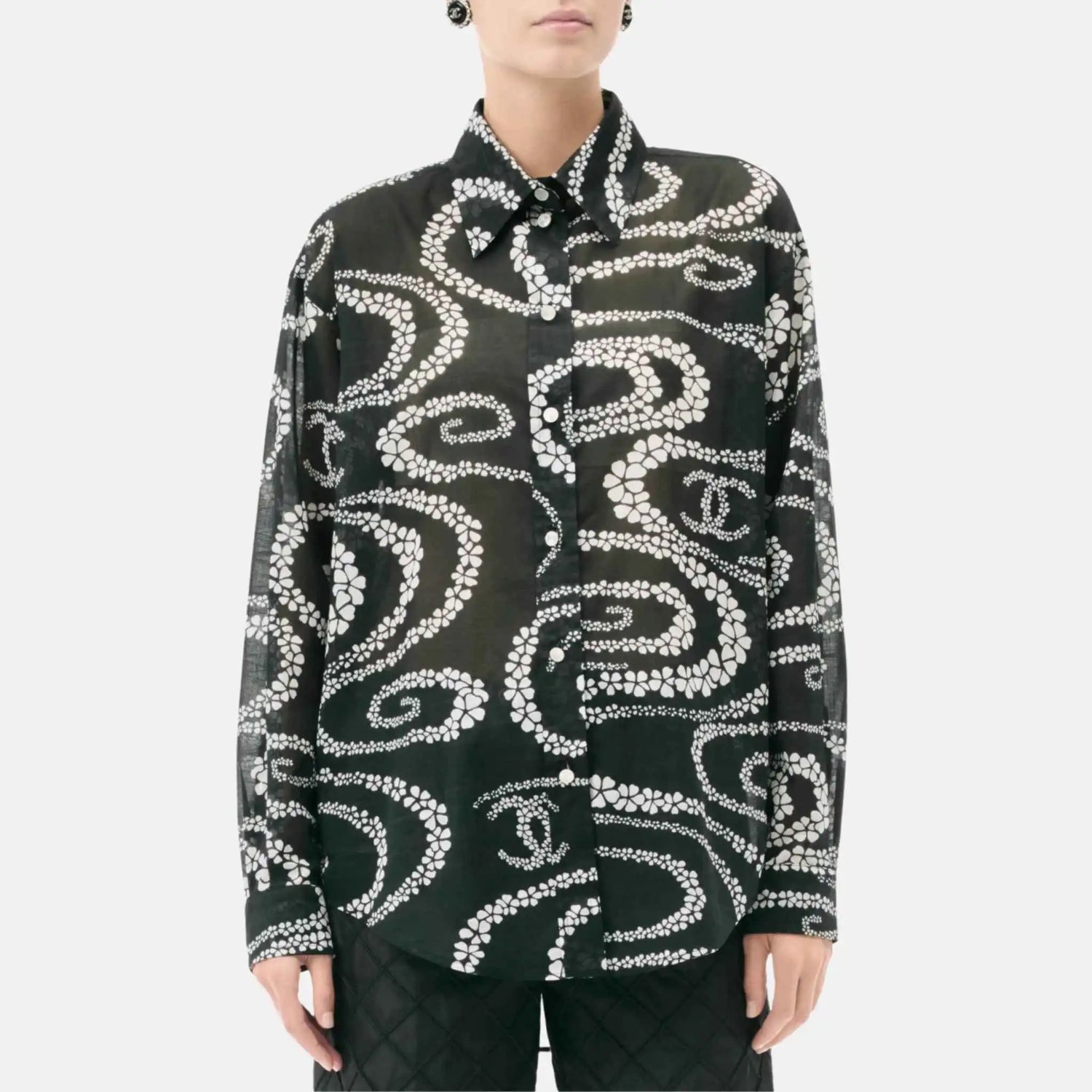 Chanel Shirt In Printed Cotton Voile Coco Beach Collection, Front