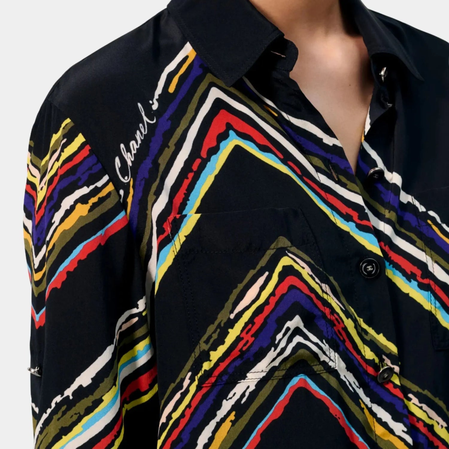 Chanel Shirt Silk Black &amp; Multicoloured