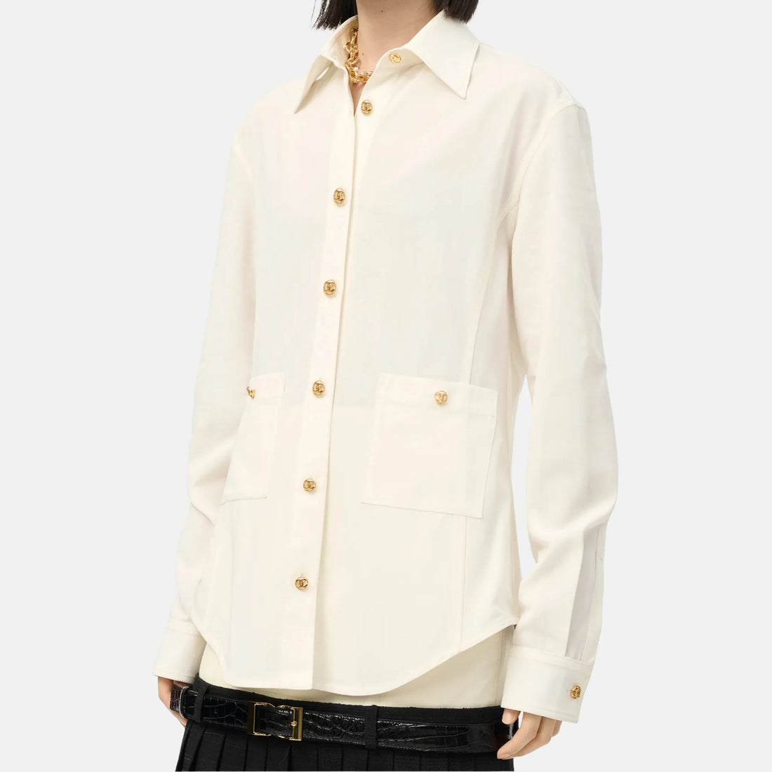 Chanel Shirt Wool Crepe in Snow White