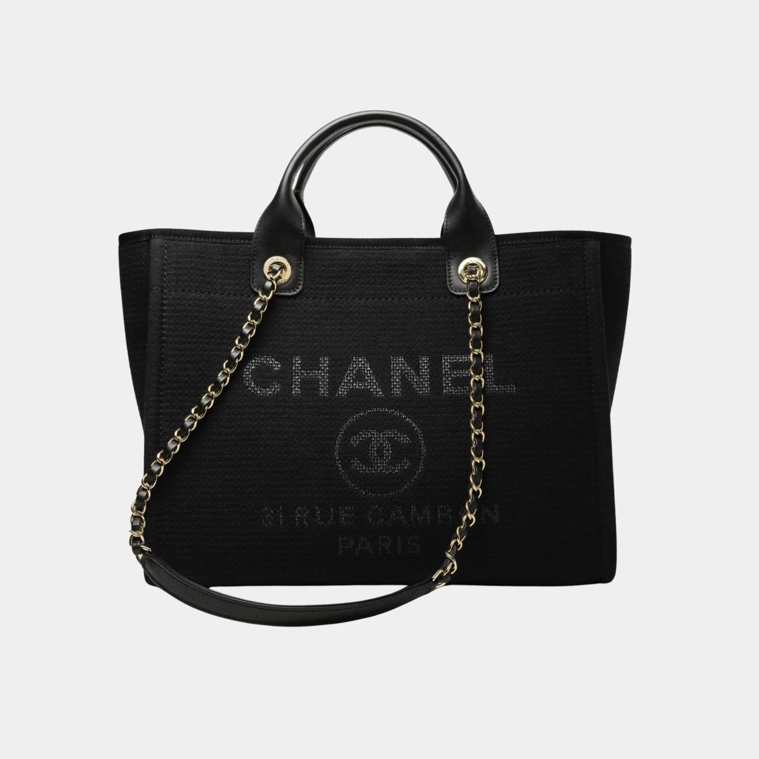 Shopping Bag in Canvas &amp; Gold-Tone Metal