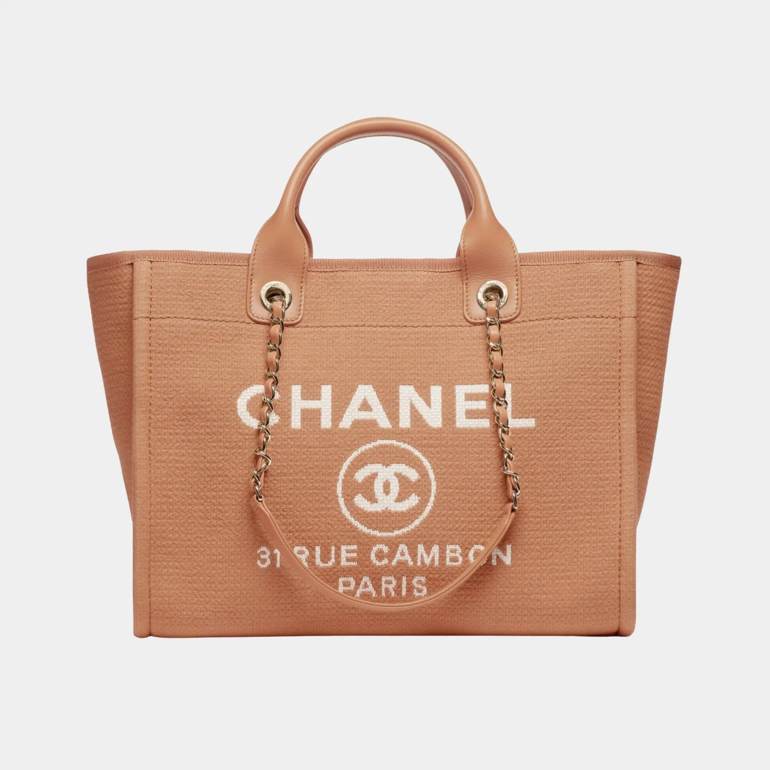 Shopping Bag in Canvas &amp; Gold-Tone Metal