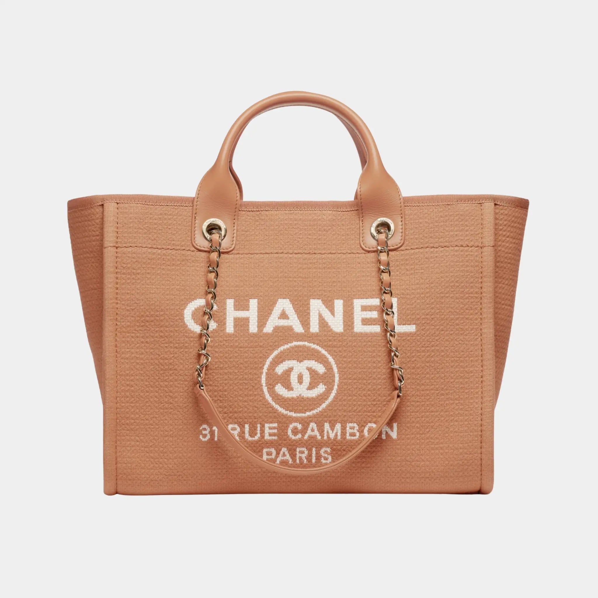 Shopping Bag in Canvas &amp; Gold-Tone Metal