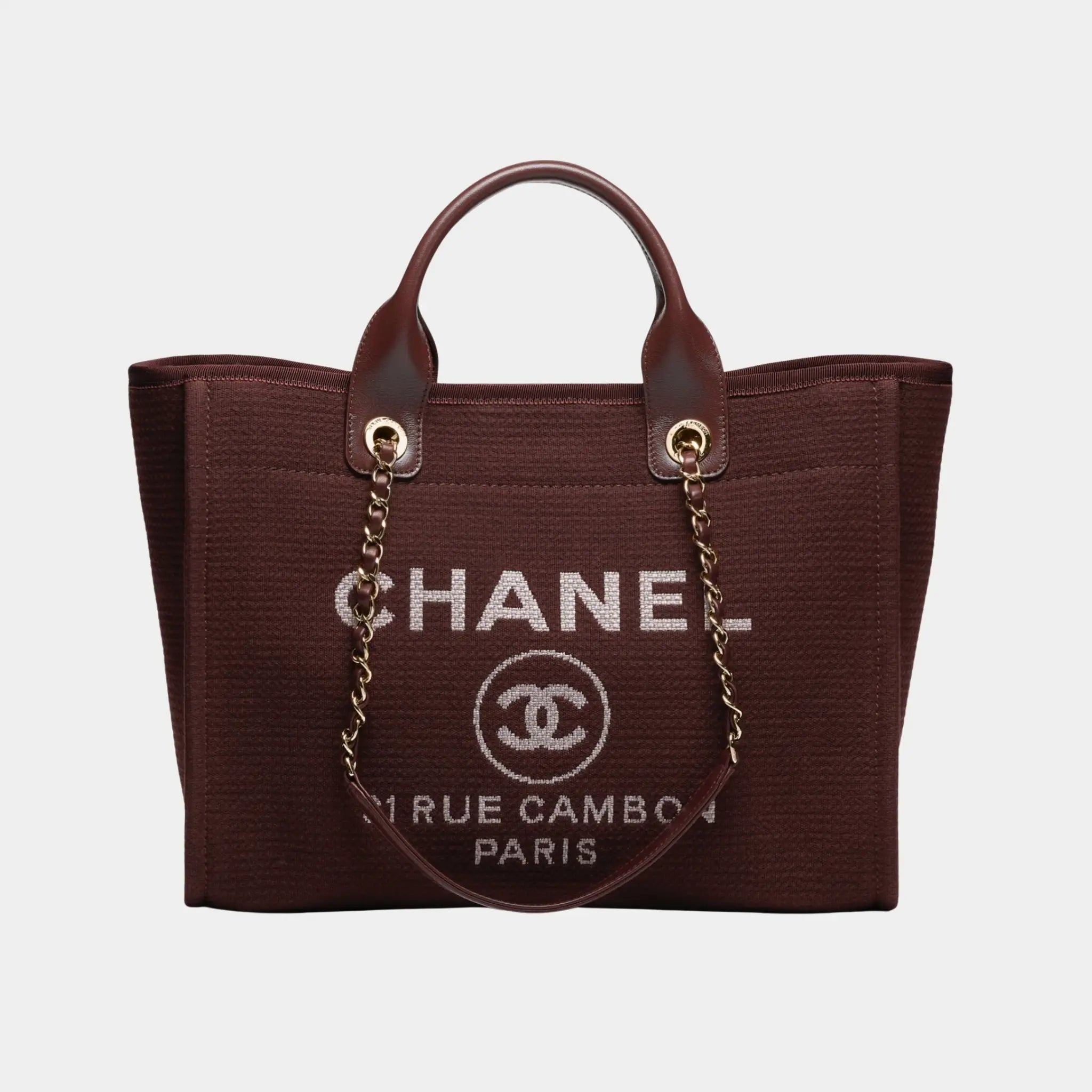 Shopping Bag in Canvas &amp; Gold-Tone Metal