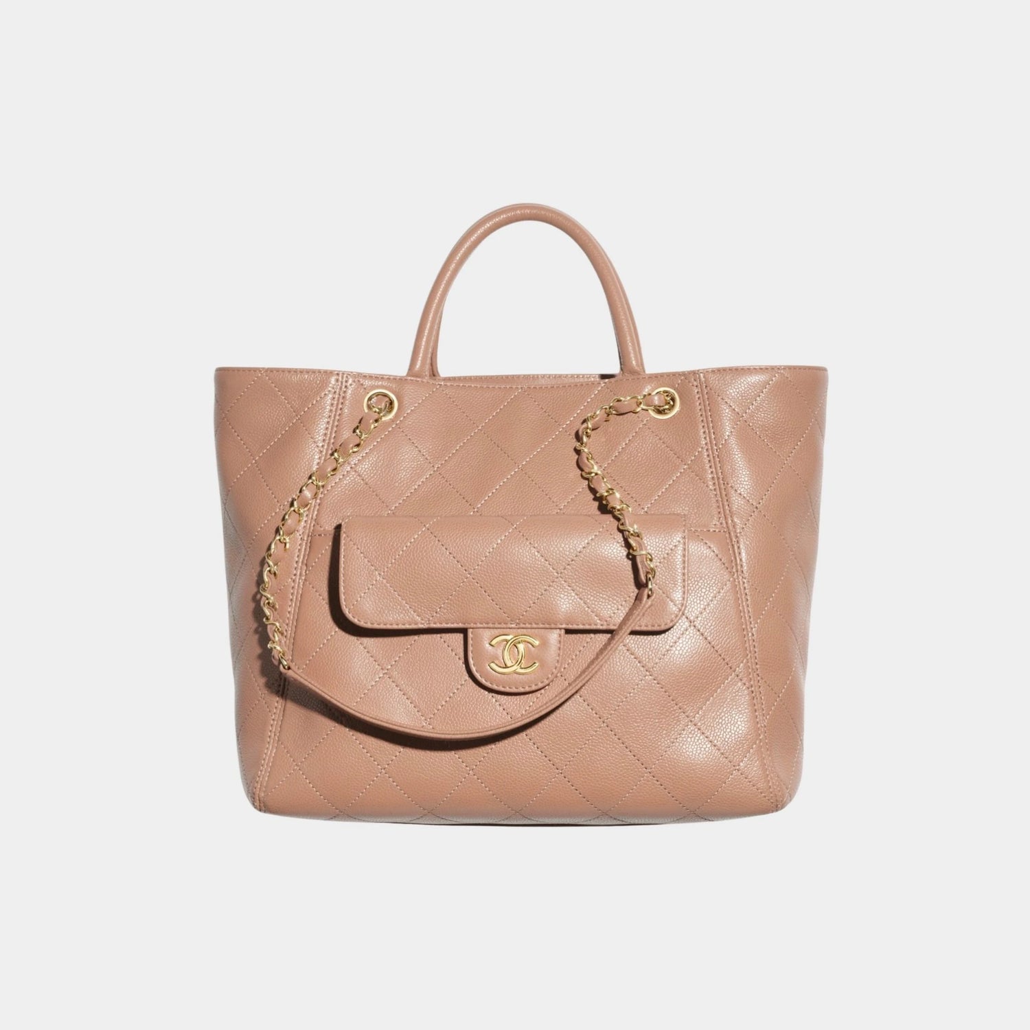 Shopping Bag  Grained Calfskin &amp; Gold Tone Metal Brown, Front 