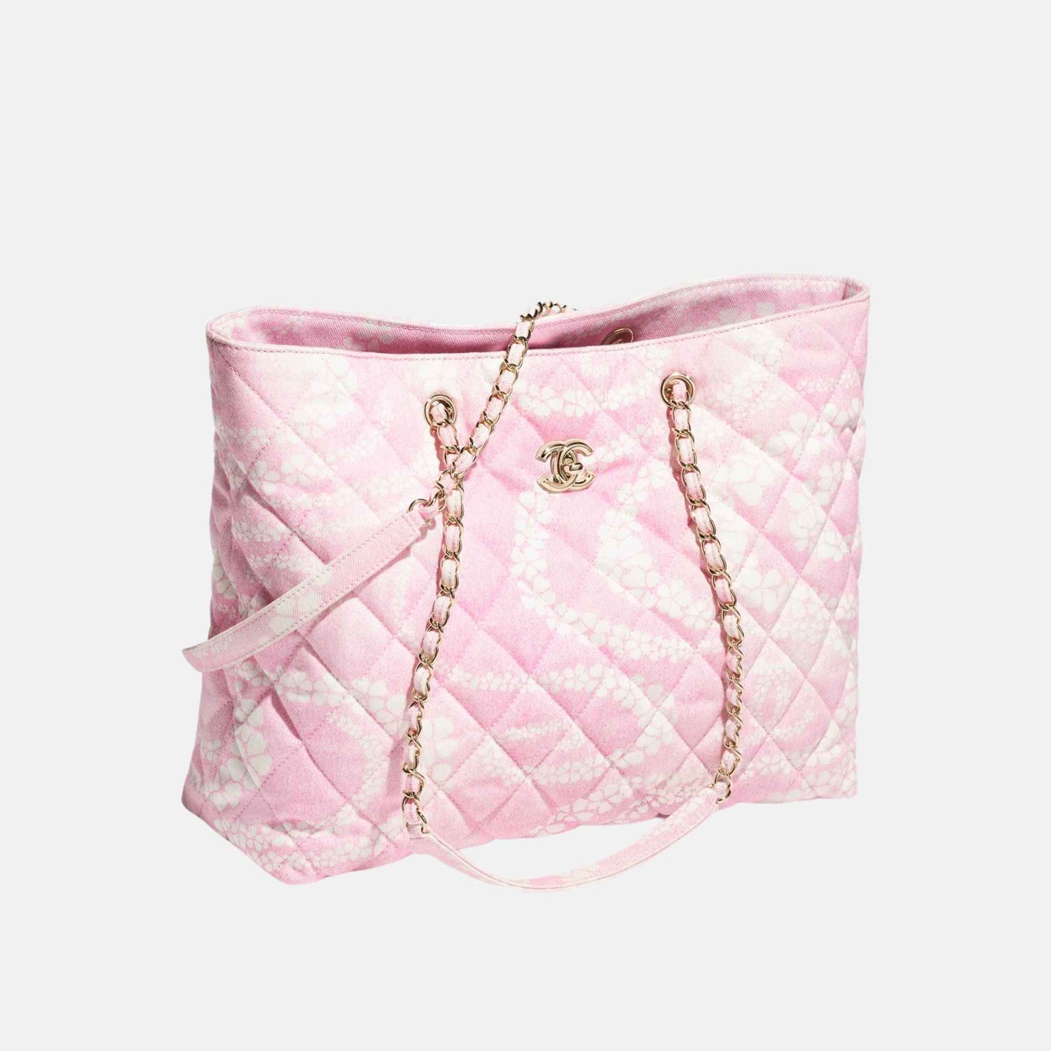 Chanel Shopping Bag In Printed Denim From Coco Beach Collection, Pink, Front