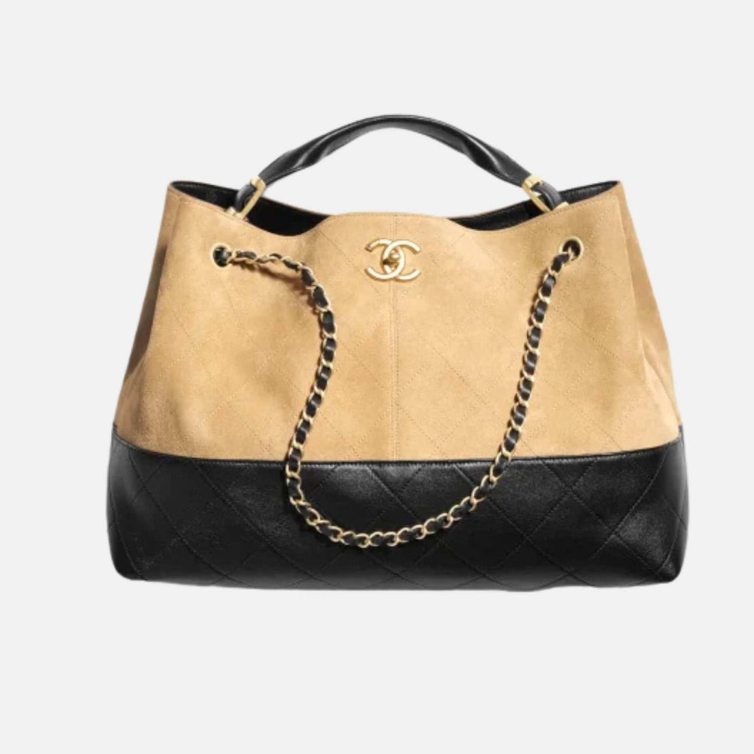 Chanel Shopping Bag In Suede Calfskin Lambskin And Gold Tone Metal, Front, View