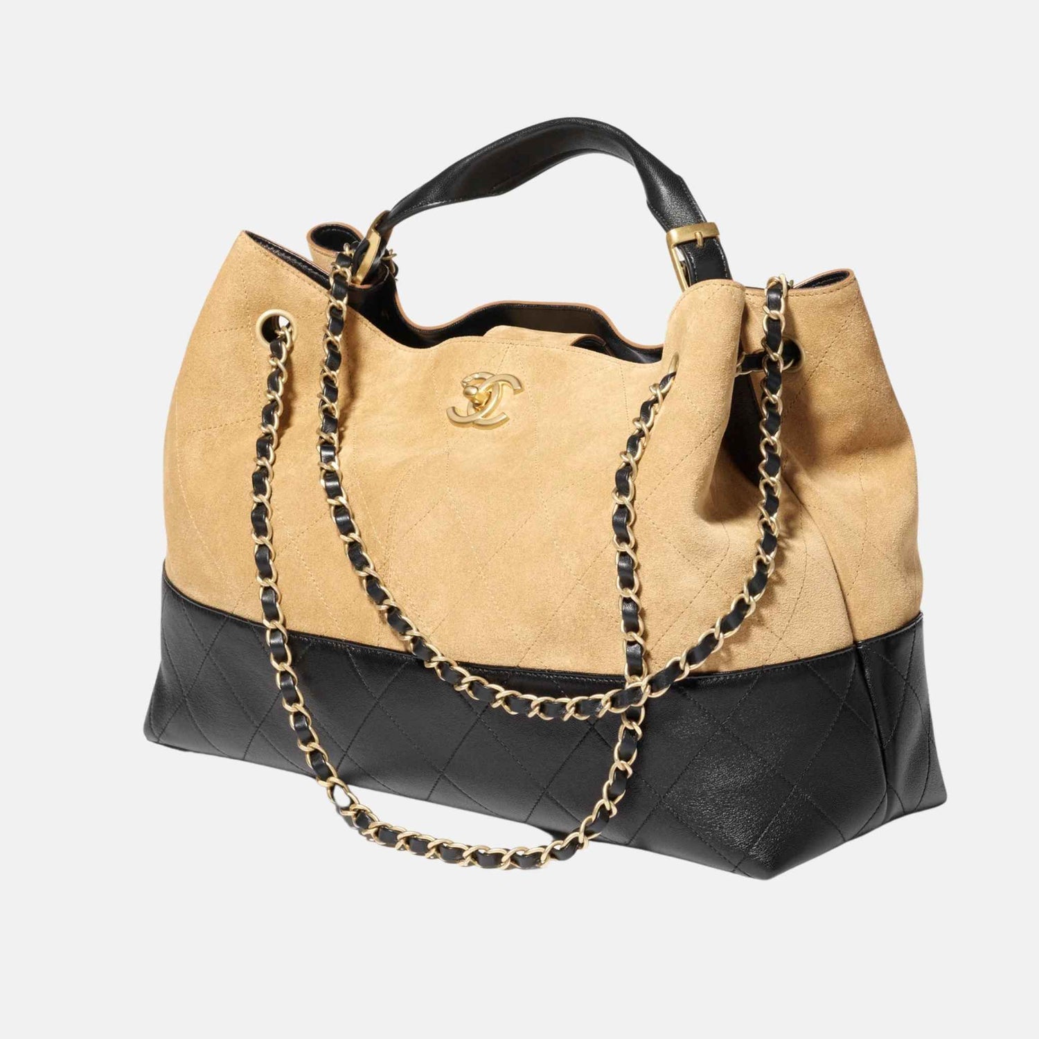 Chanel Shopping Bag In Suede Calfskin Lambskin And Gold Tone Metal, Front