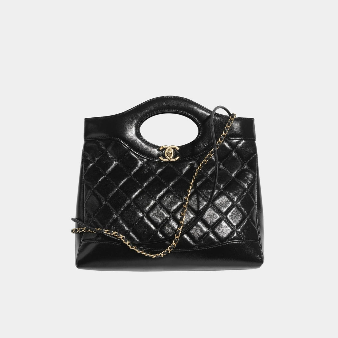 Chanel Shopping Bag Shiny Lambskin &amp; Gold Tone Metal Black