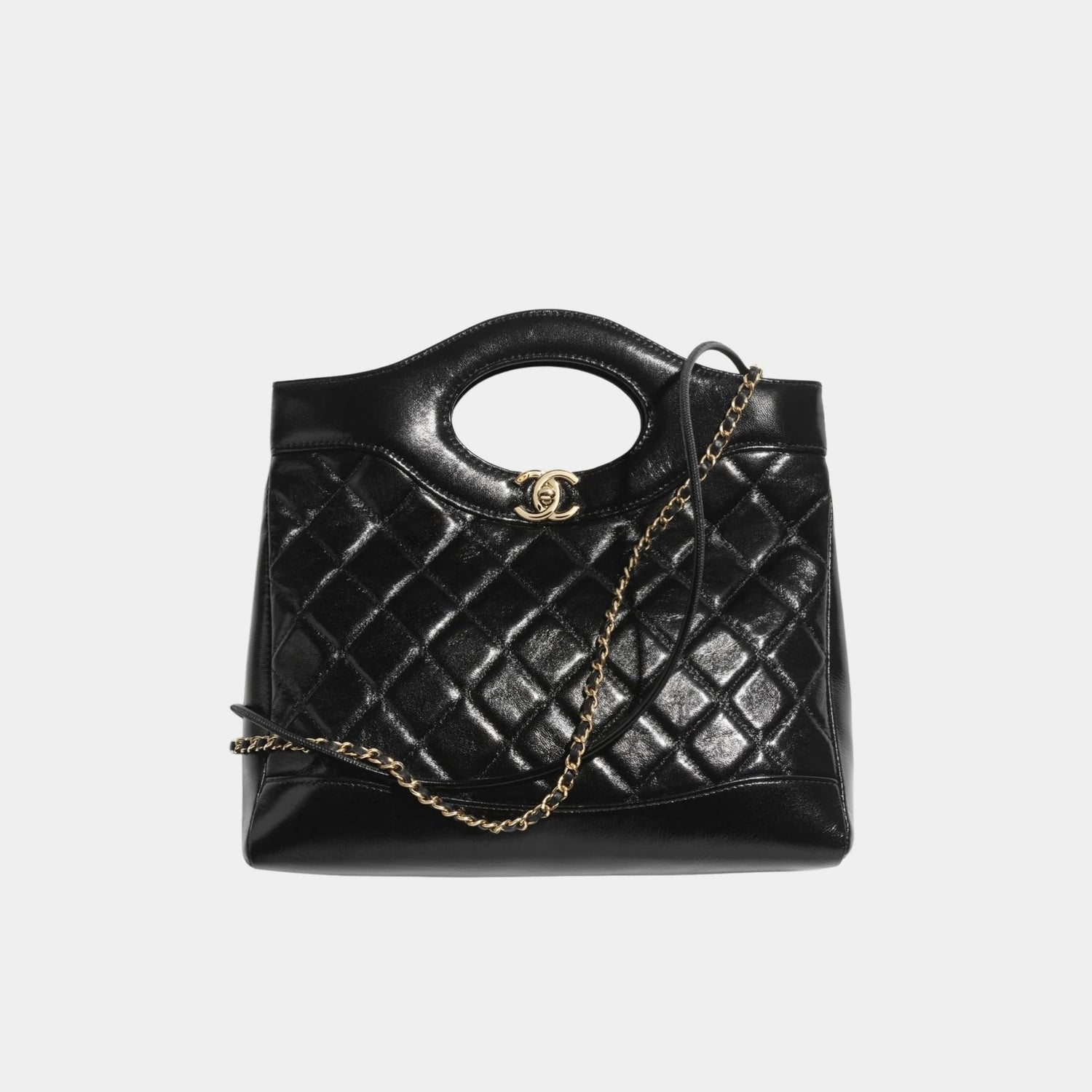 Chanel Shopping Bag Shiny Lambskin &amp; Gold Tone Metal Black