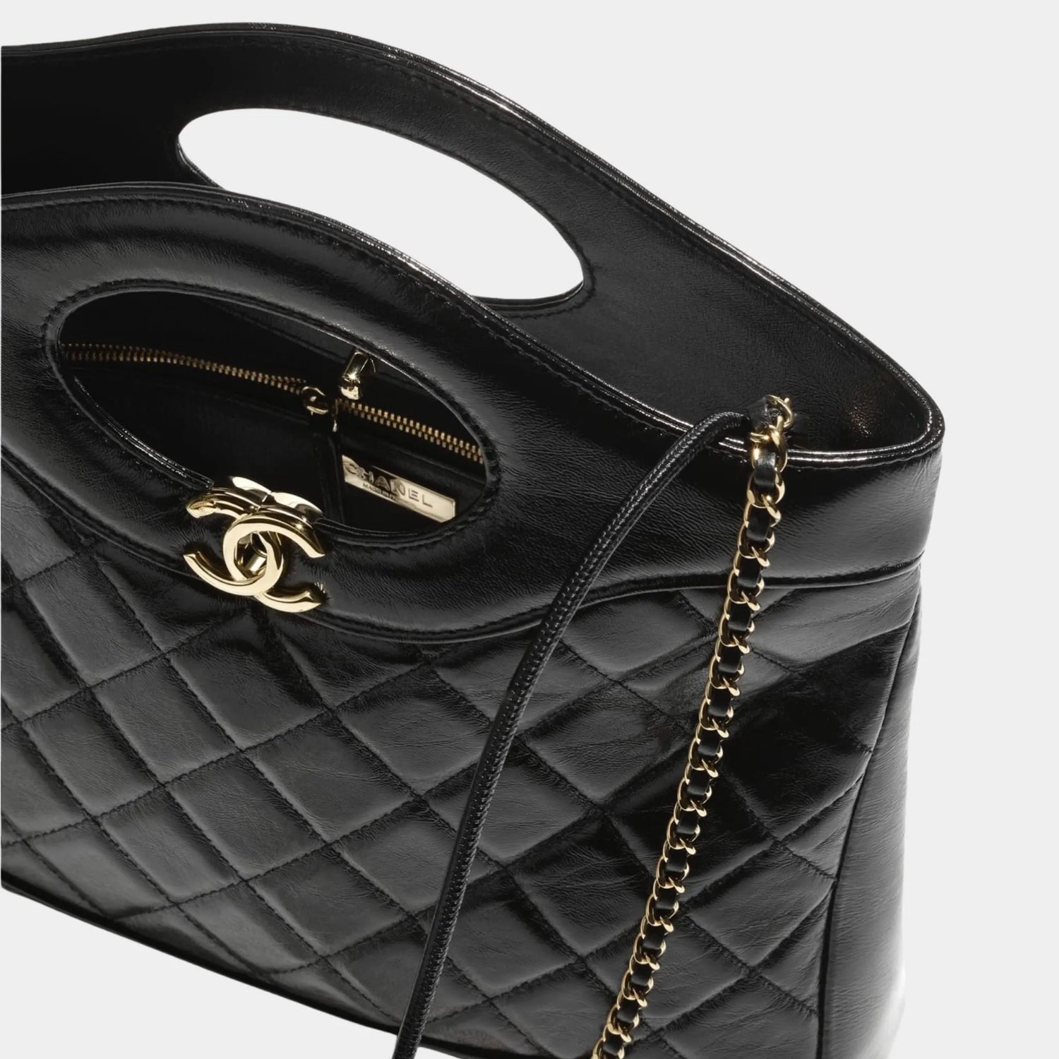Chanel Shopping Bag Shiny Lambskin &amp; Gold Tone Metal Black