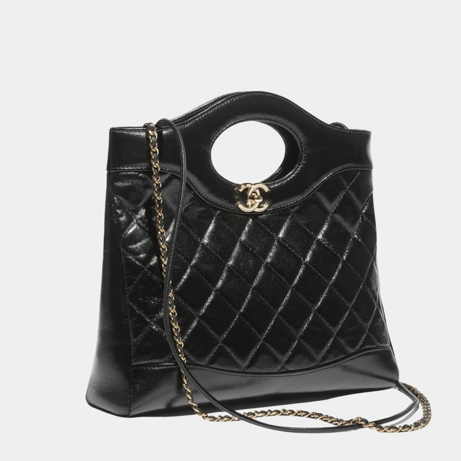 Chanel Shopping Bag Shiny Lambskin &amp; Gold Tone Metal Black