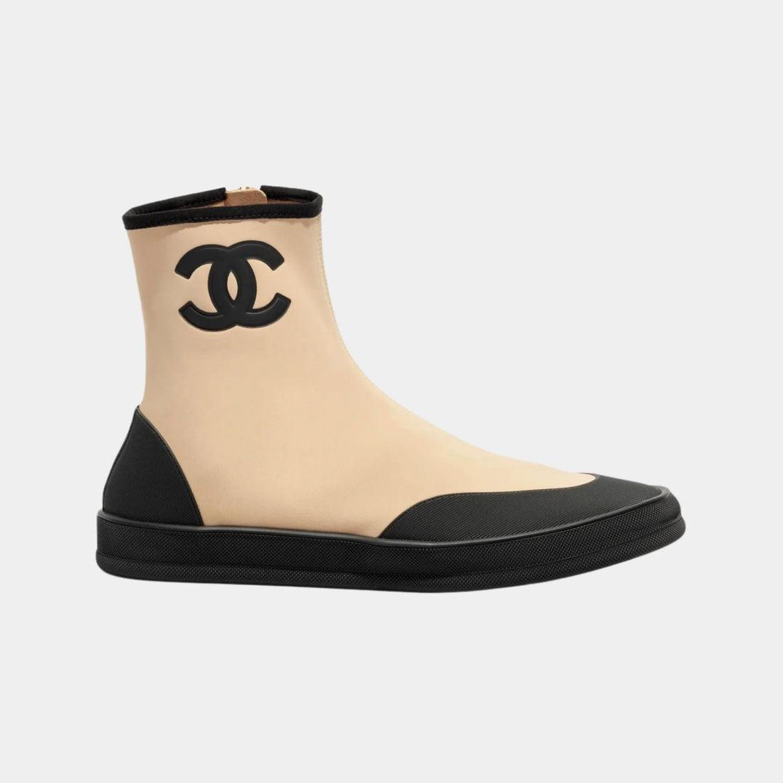 Chanel Short Boots in Mixed Fibers &amp; Rubber, Beige, Black, Side