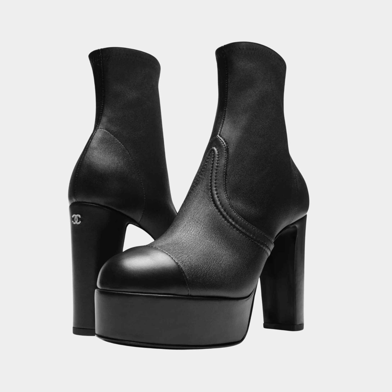 Chanel Short Boots Lambskin Black, Front and Rear