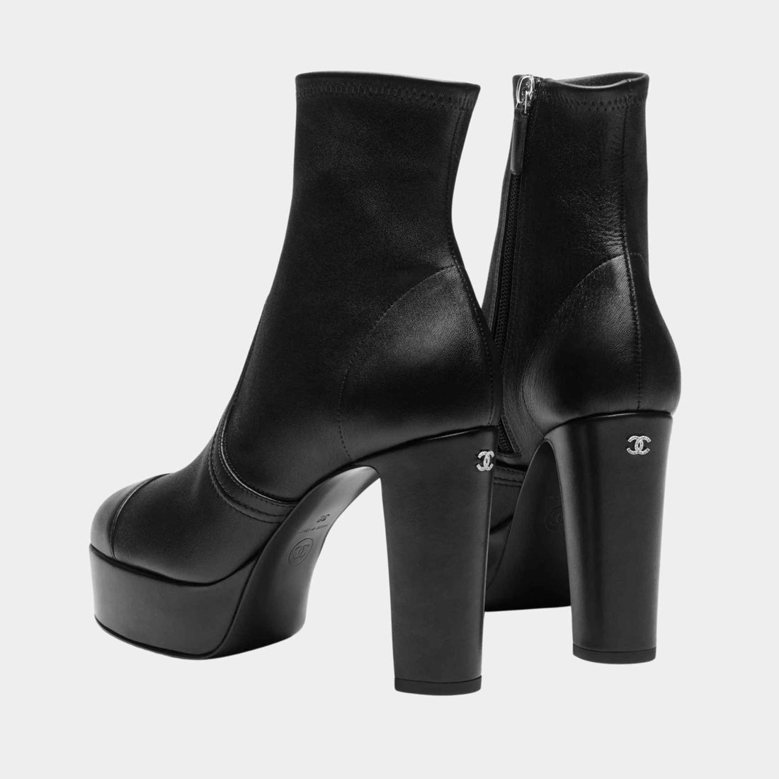 Chanel Short Boots Lambskin Black, Rear 