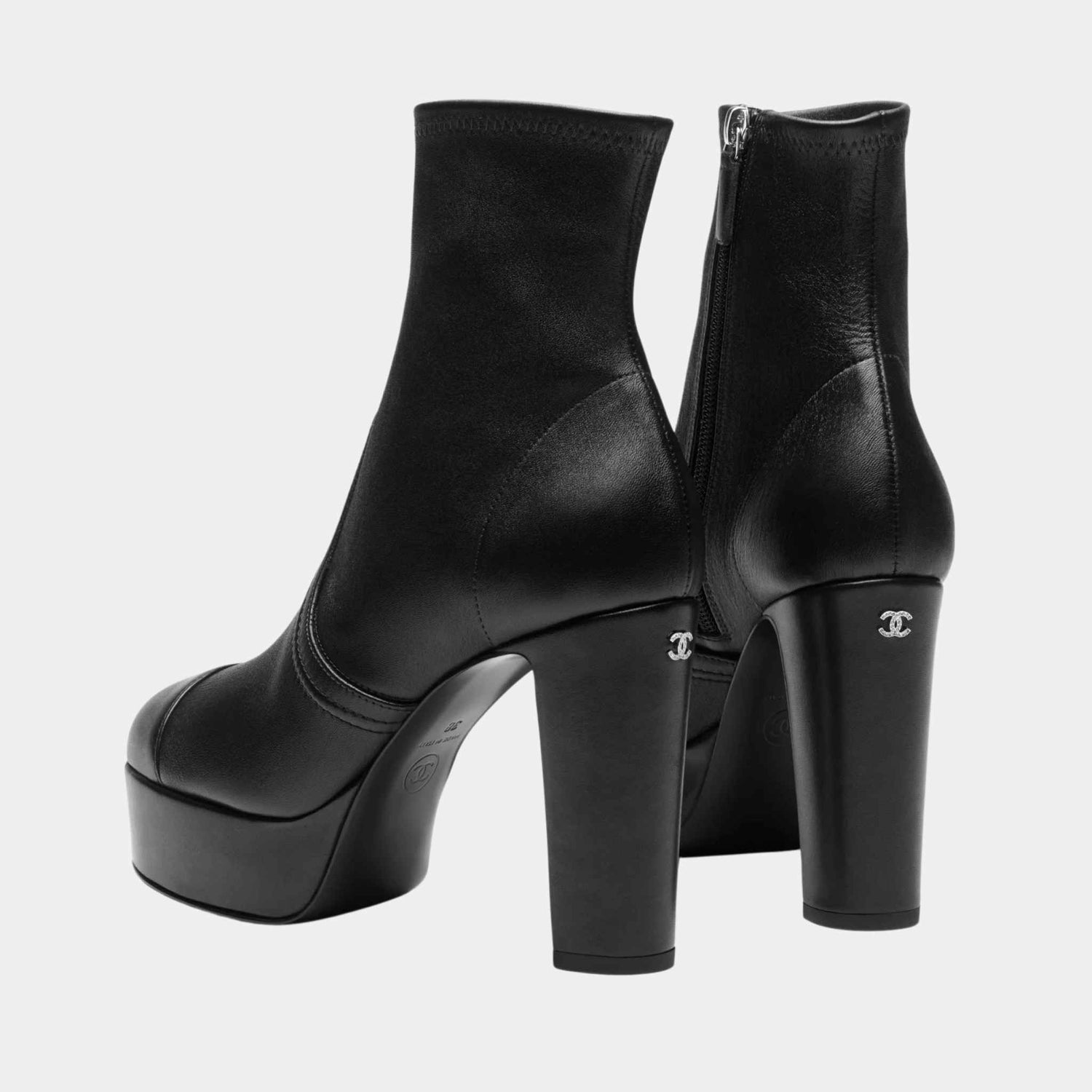 Chanel Short Boots Lambskin Black, Rear 