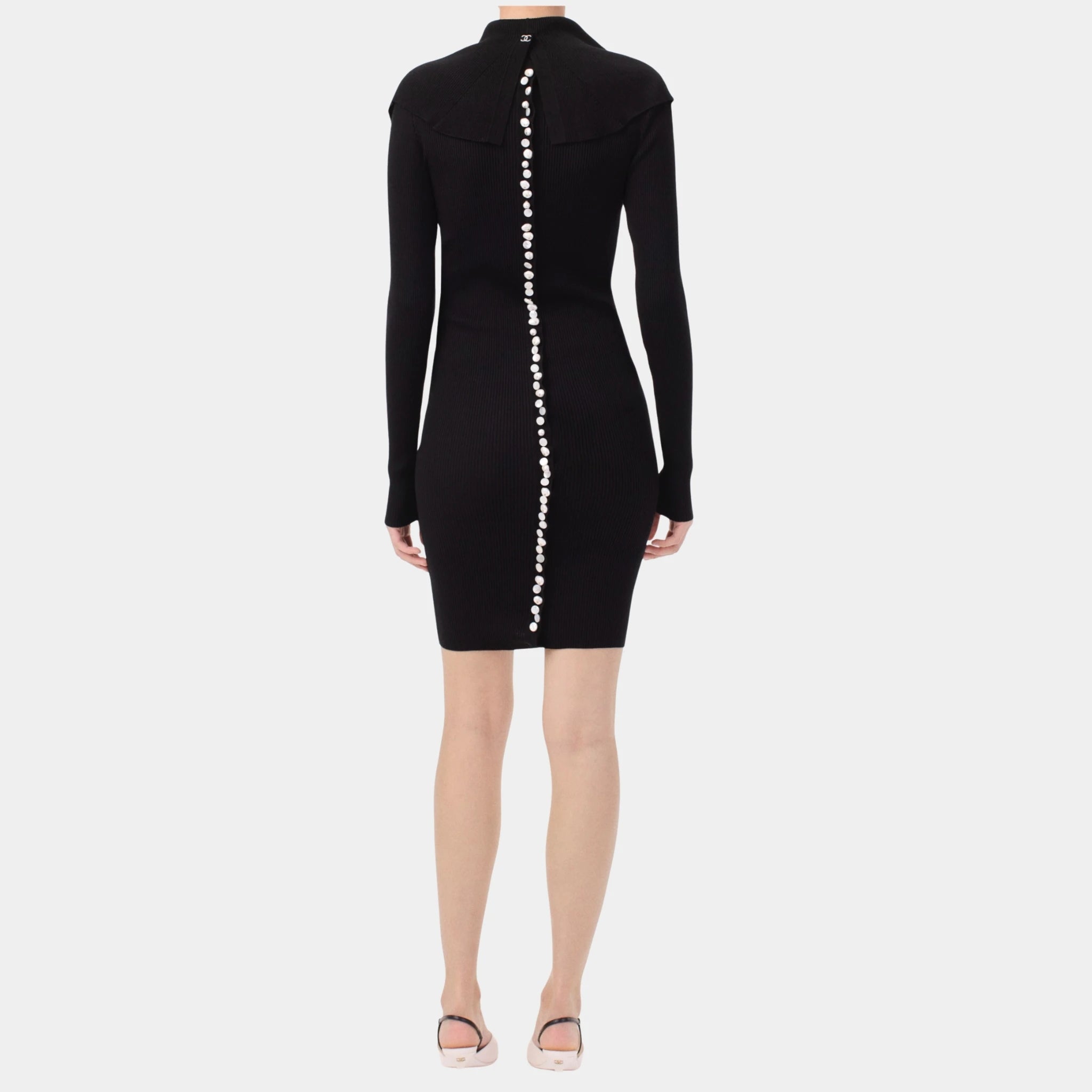Chanel Short Dress in Black Wool &amp; Silk, Black, Back
