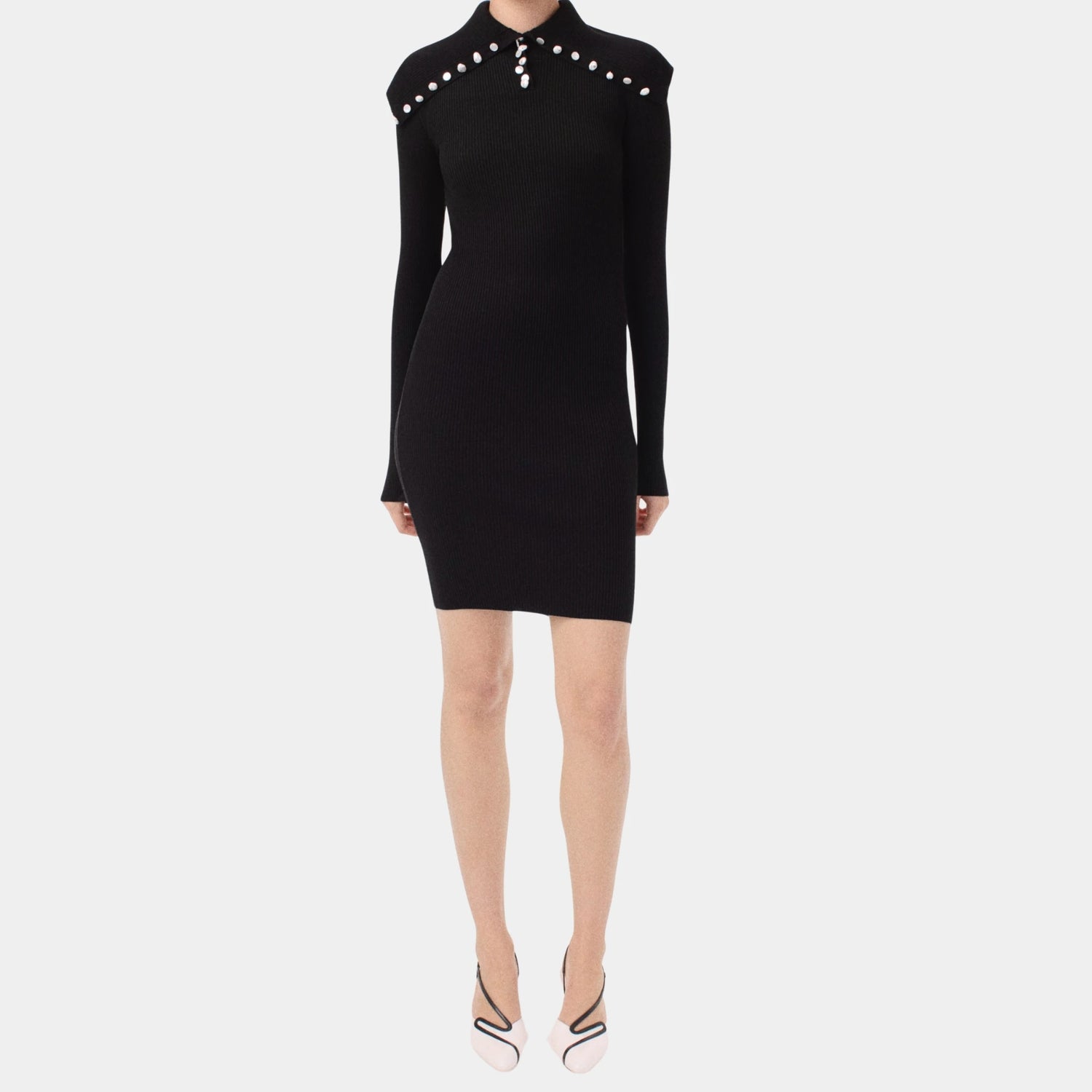 Chanel Short Dress in Black Wool &amp; Silk, Black, Front