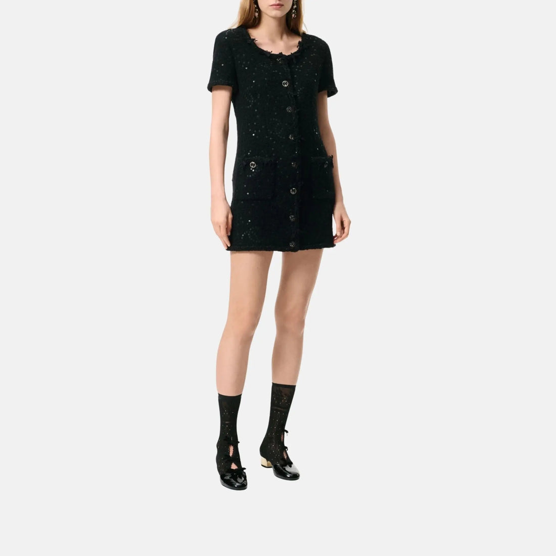 Chanel Short Dress Sequin Embroidered Cashmere And Woollen Tweed