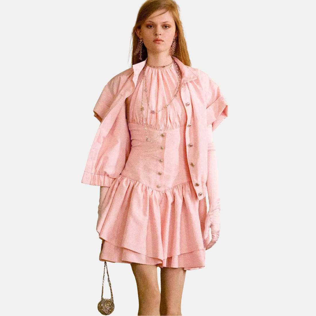 Chanel Short Dress in Silk Taffeta Light Pink