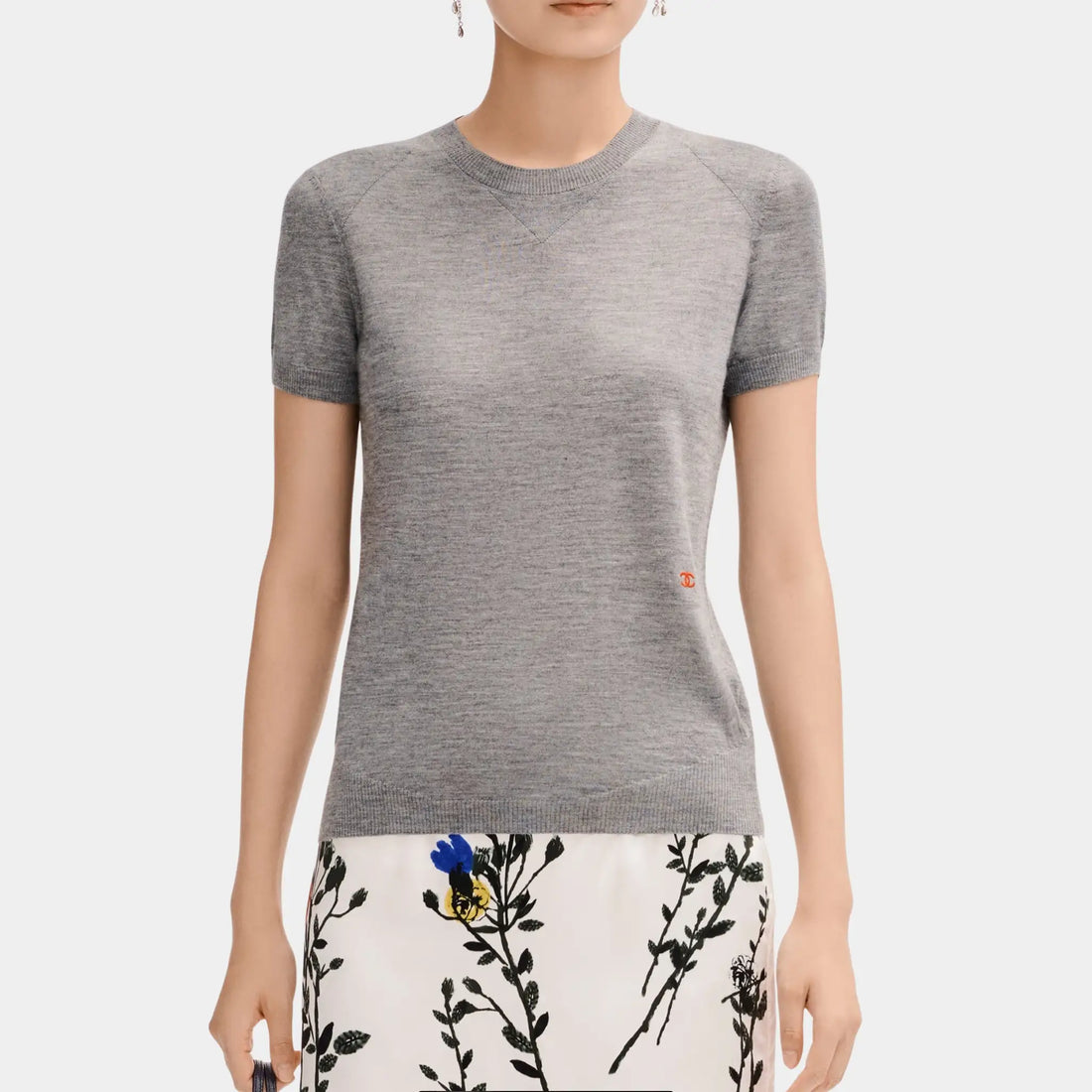 Chanel Short Sleeved Top in Grey Cashmere and Silk, Front
