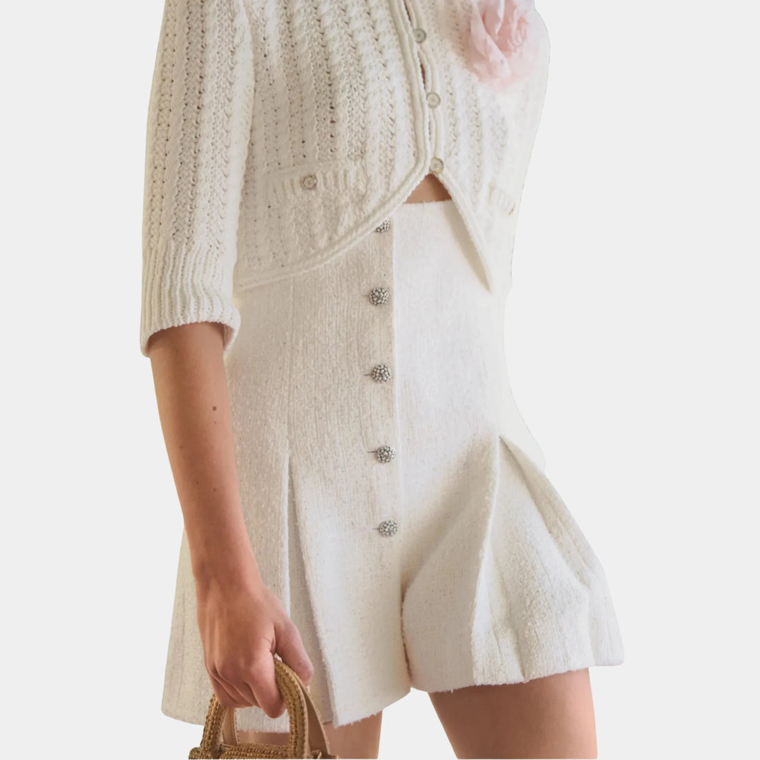 Chanel Shorts in White Cotton Tweed &amp; Mixed Fibres, Front