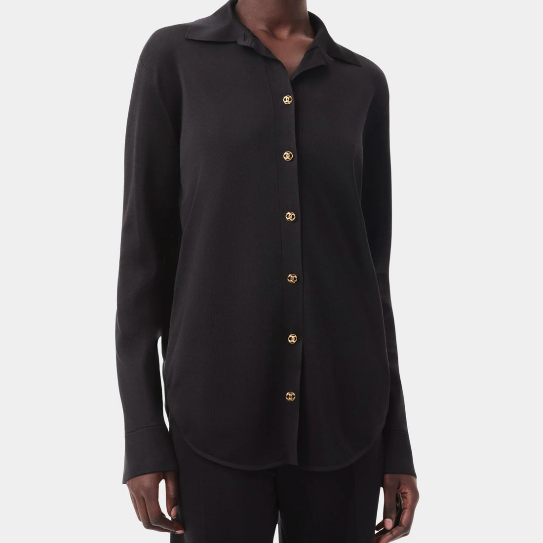 Chanel Silk Shirt in Black, Front