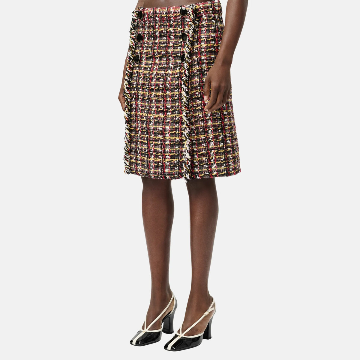 Chanel Skirt Black Wool Red Tweed in Yellow and White