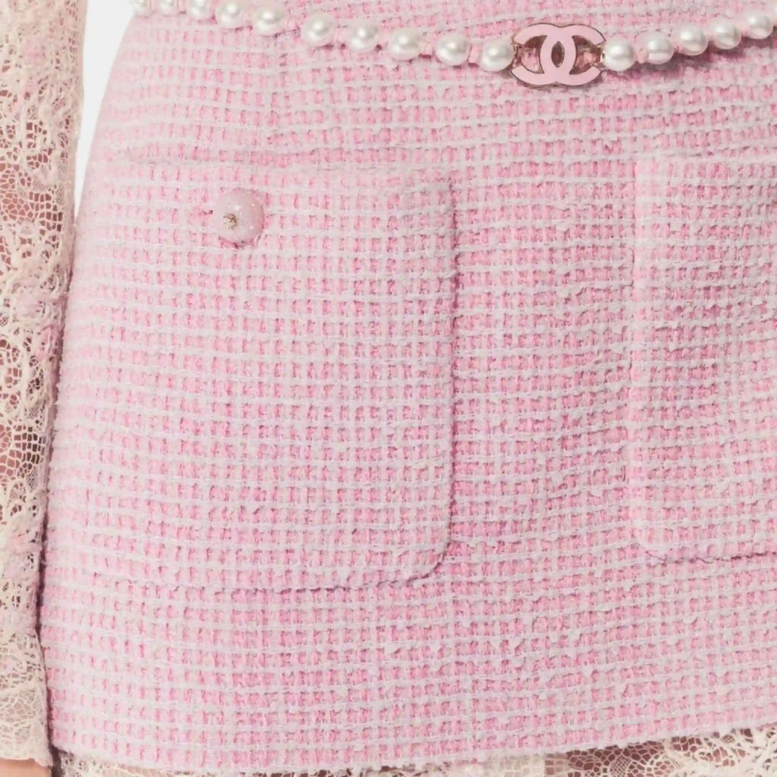 Chanel Skirt Cotton Tweed Light Pink & Grey, Closeup