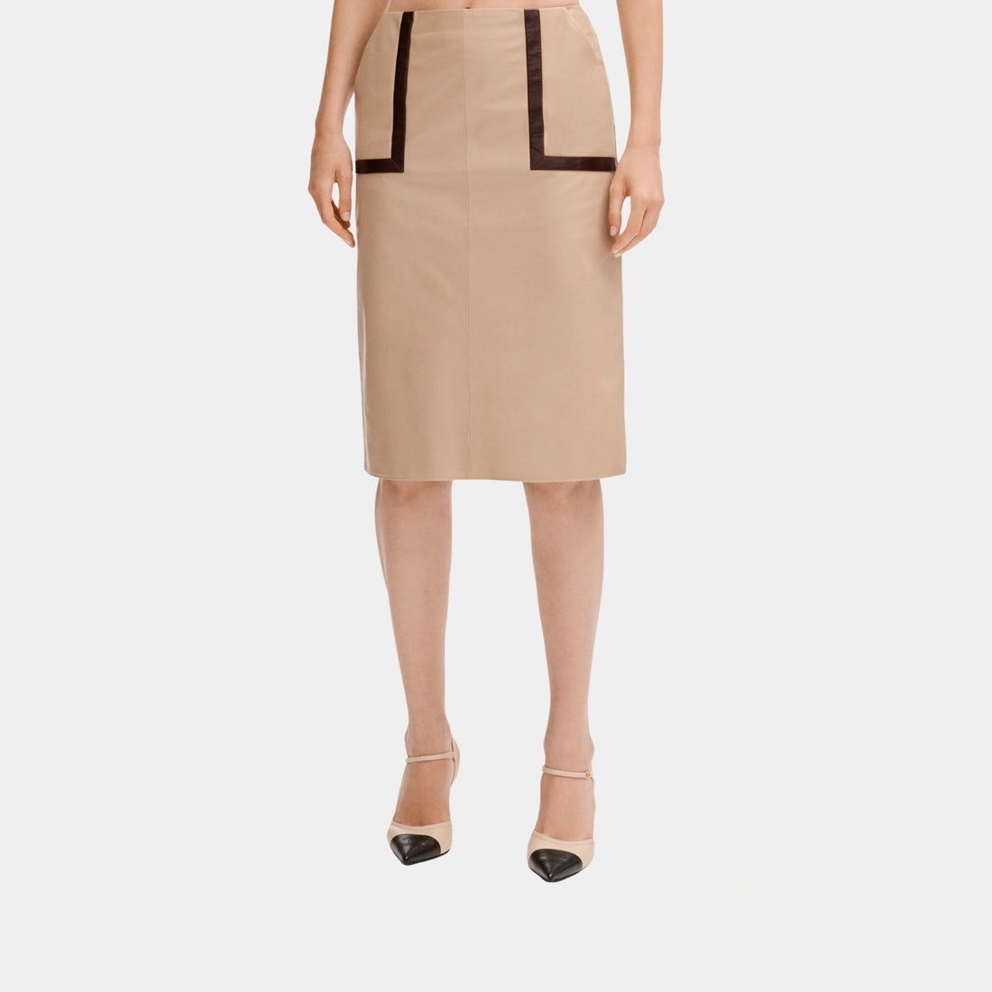 Chanel Skirt in Beige and Burgundy Lambskin, Front