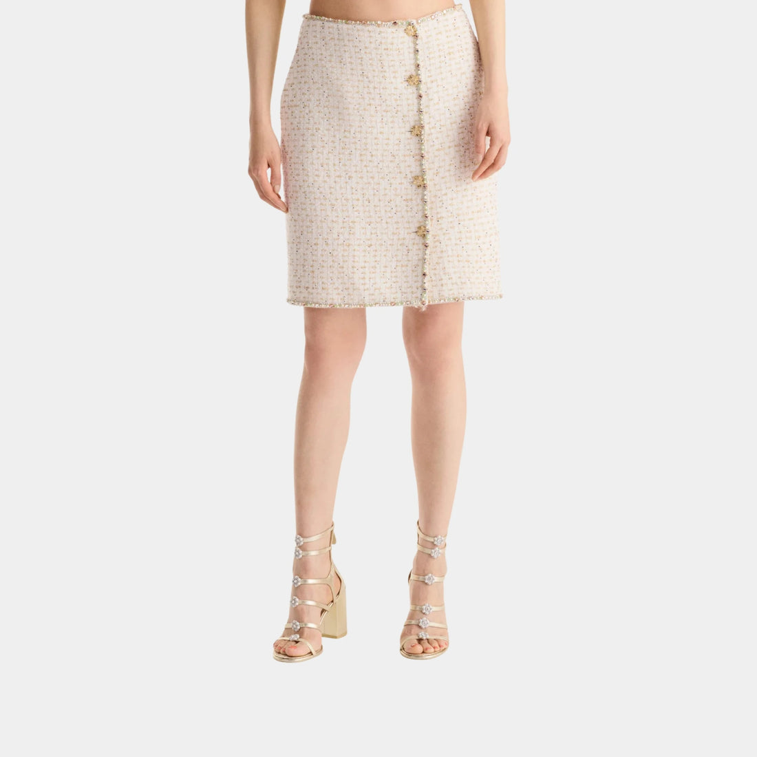 Chanel Skirt in Embroidered Cotton & Wool Tweed, Front