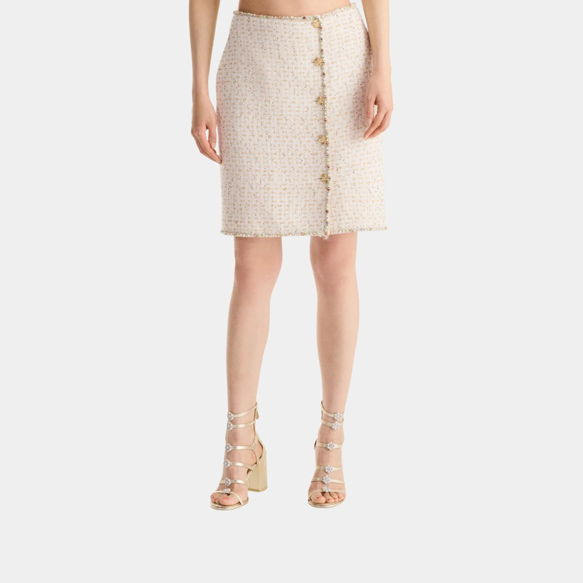 Skirt in Embroidered Cotton & Wool Tweed