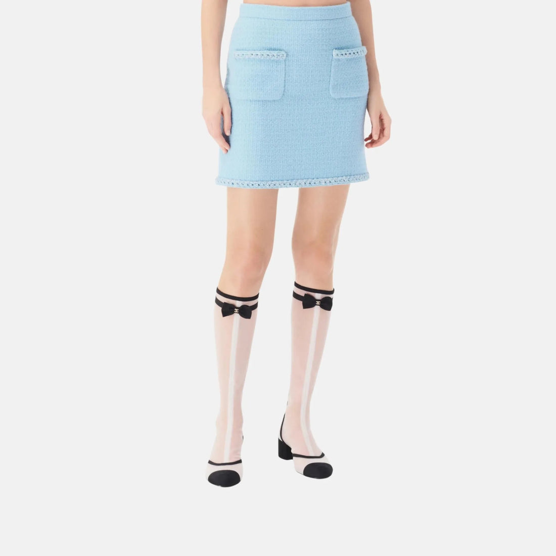 Chanel Skirt in Light Blue Wool Tweed, Close