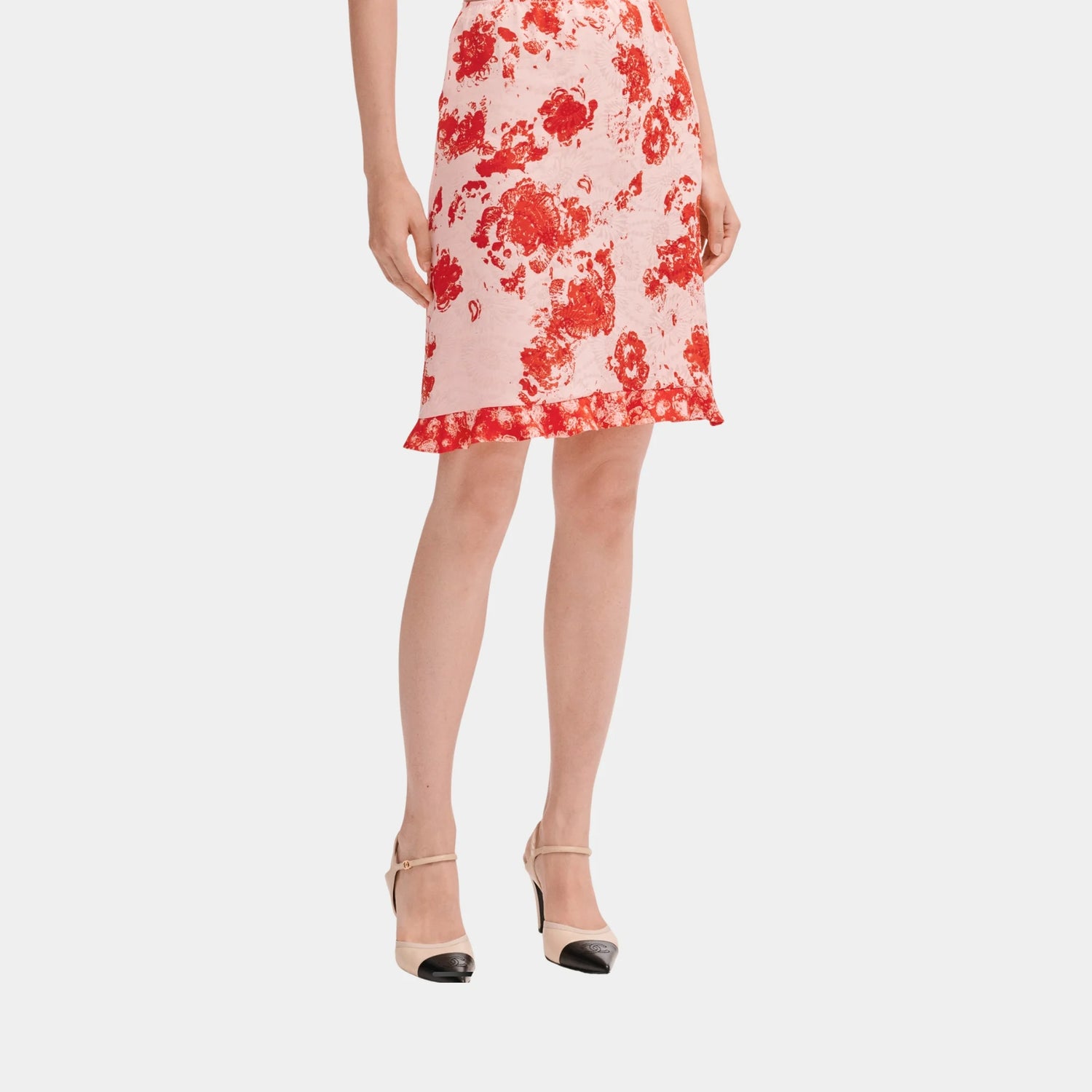 Chanel Skirt in Red and Pink Silk Jacquard, Front