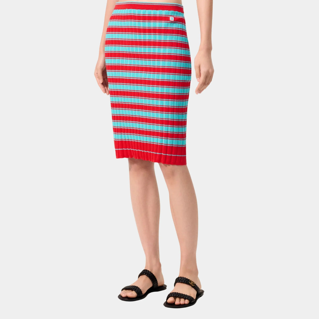 Chanel Skirt in Red &amp; Turquoise Cotton, Front