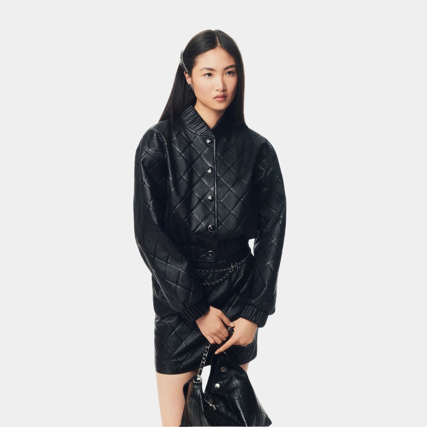 Chanel Skirt Lambskin Black, Model, Half