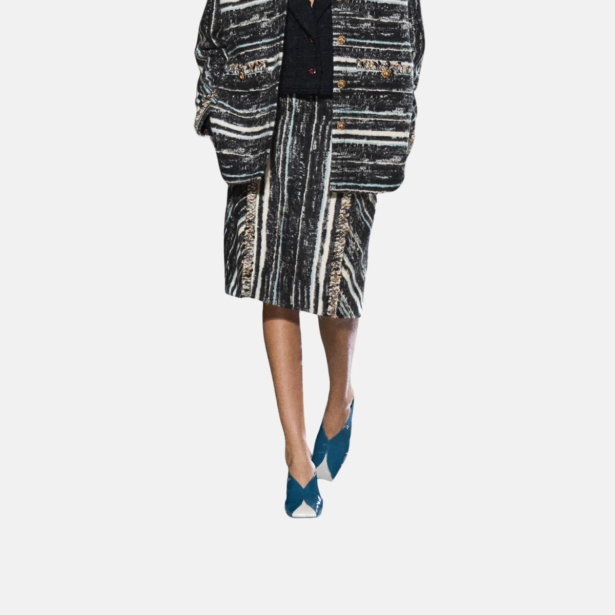 Chanel Skirt Mohair Mixed Fibers in Black Blue and White
