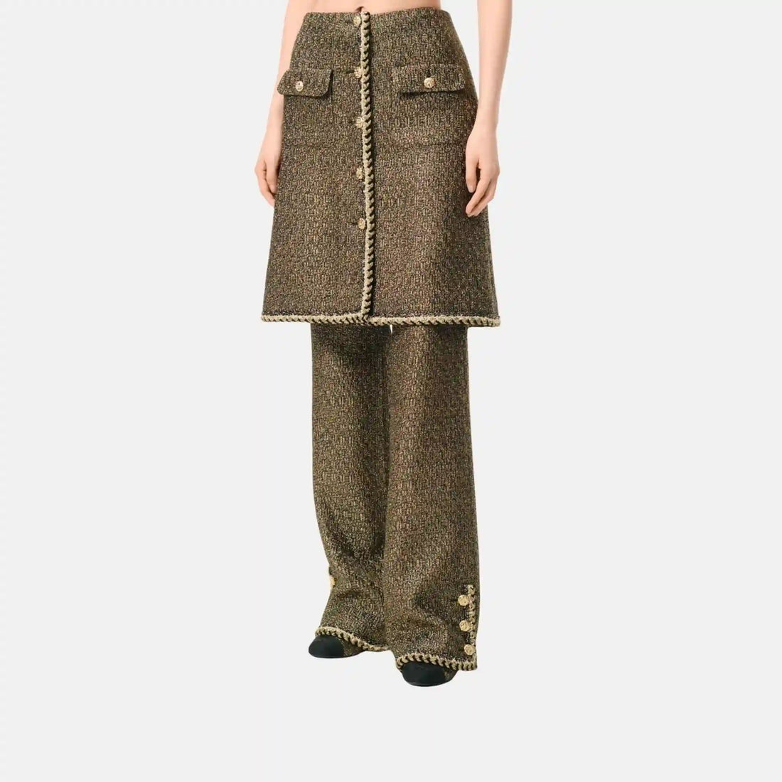 Chanel Skirt Tweed Gold And Black