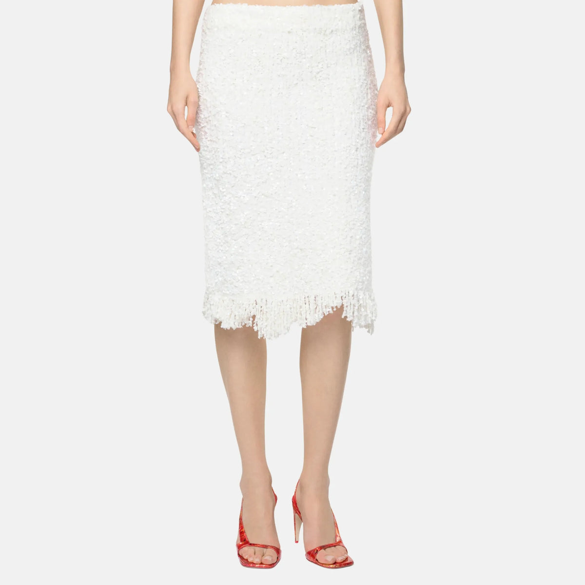 Chanel Skirt Wool Silk Mixed Fibres in Iridescent White